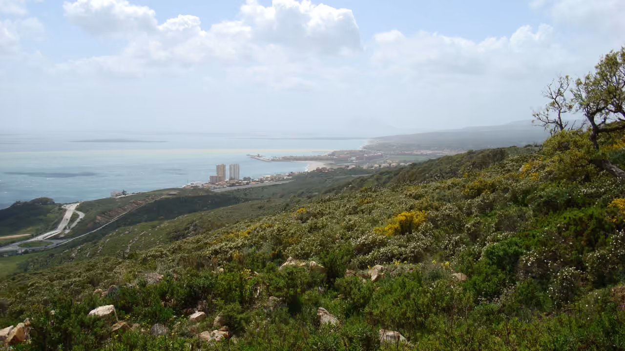 Panoramic elevated view over the Manilva coastline and Mediterranean Sea, Costa del Sol, shown as local context near VILLA NATALIE