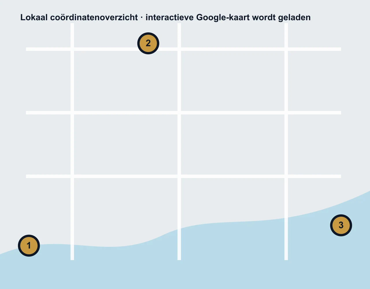 Kortoversigt over tre kontrollerede projektlokationer i New Golden Mile med nummererede punkter
